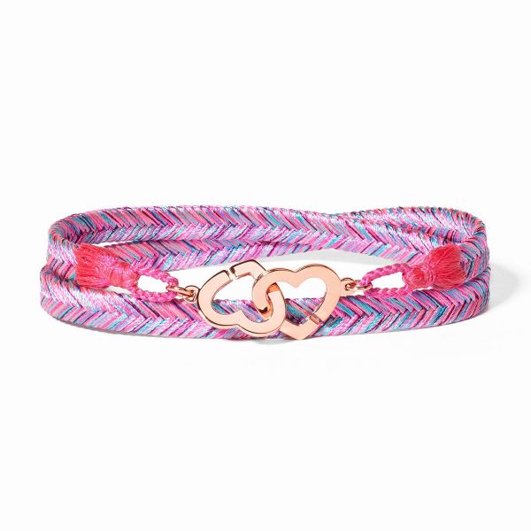 Bracelet Tissé Dinh Van Doubles Coeurs R13 Or Rose