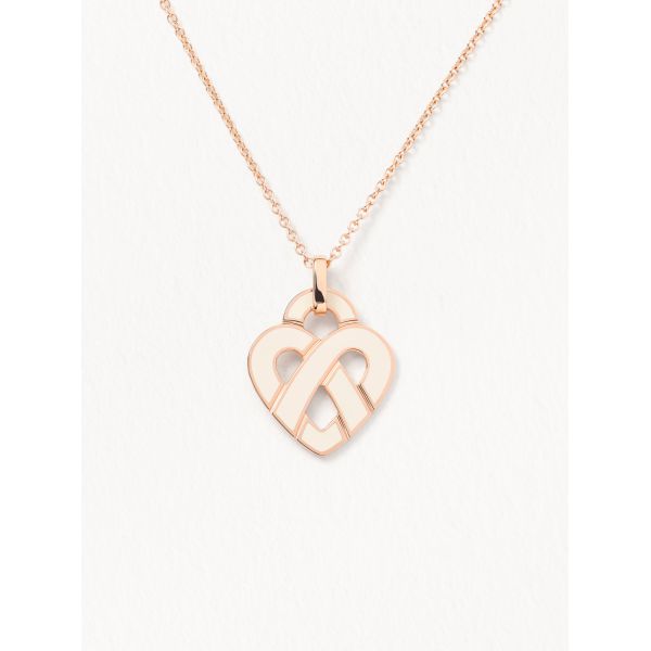 Pendentif Poiray Coeur Entrelacé Moyen Modèle Or Rose Émail Ivoire