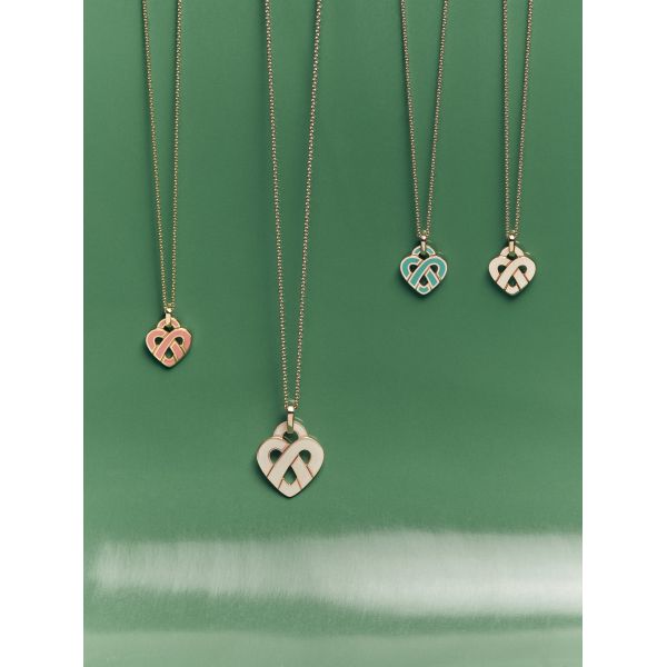 Pendentif Poiray Coeur Entrelacé Moyen Modèle Or Rose Émail Ivoire