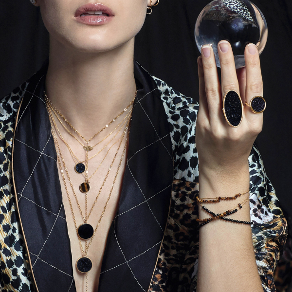 Collier Ginette NY Ever Oeil de Tigre Or Rose