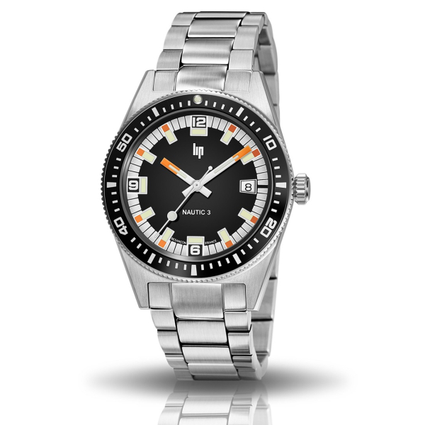 Montre LIP Nautic 3 Cadran Noir & Orange 39 mm