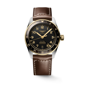 Montre Longines Spirit Zulu Time 39mm Bracelet Cuir Aiguilles Dorées