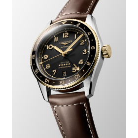 Montre Longines Spirit Zulu Time 39mm Bracelet Cuir Aiguilles Dorées