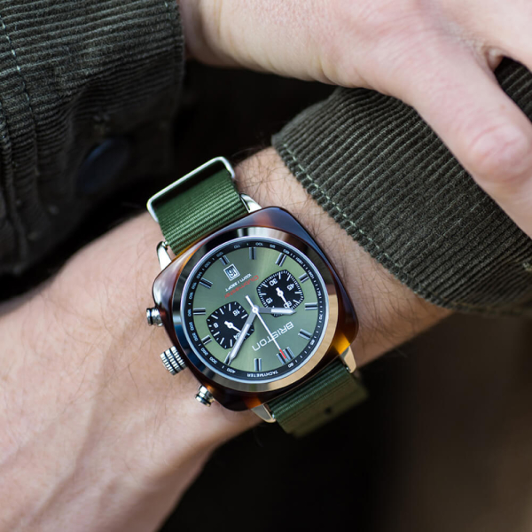 Montre Briston Clubmaster Sport Acétate Bracelet Nato Gris Taupe