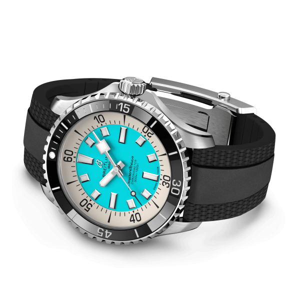 Montre Breitling Superocean 44mm Automatic Cadran Turquoise Bracelet Caoutchouc Noir