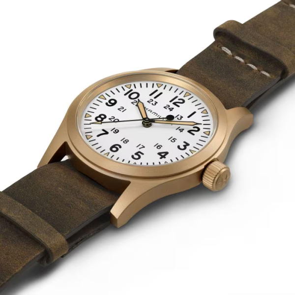 Montre Hamilton Khaki Field Mechanical Cadran Blanc Bracelet Cuir
