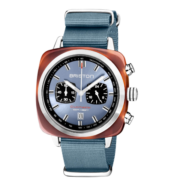 Montre Briston Clubmaster Classic Acétate Bracelet Nato Bleu Glacier