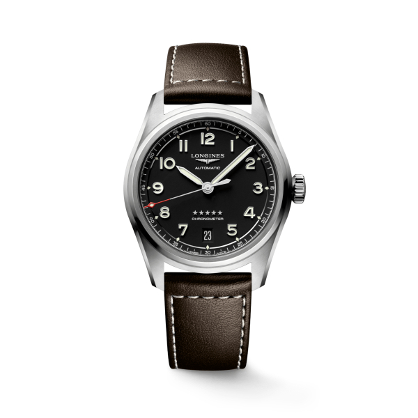 Montre Longines Spirit Automatique 37 mm cadran noir bracelet cuir