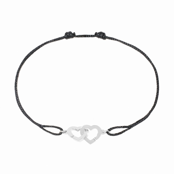 BraceletDinh Van Double Coeurs R9 Or Blanc sur cordon