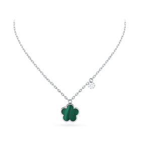 Collier Cesare Pompanon Fiore di Mamma Malachite Pastille Diamants Or Blanc