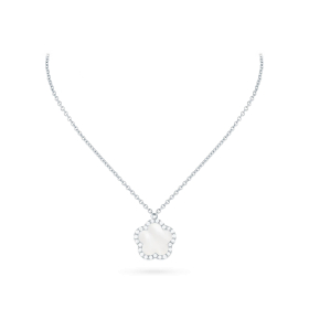 Collier Cesare Pompanon Fiore di Mamma Nacre Blanche Serti Diamants Or Blanc