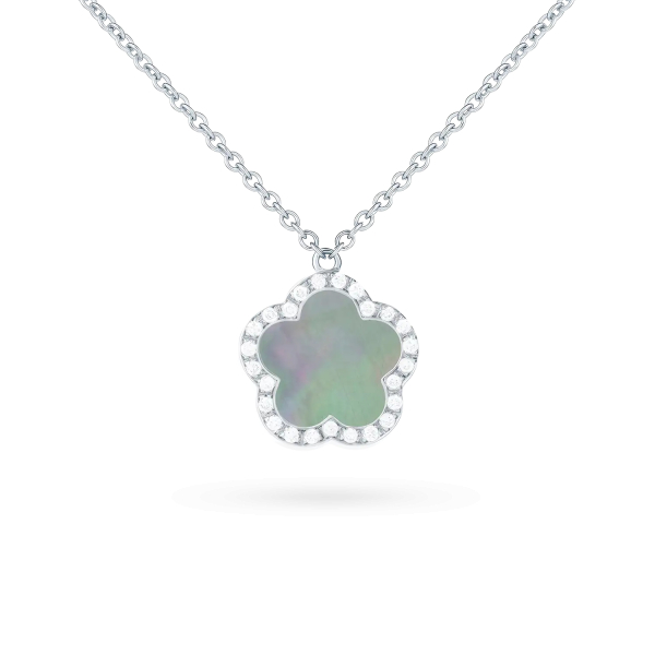 Collier Cesare Pompanon Fiore di Mamma Nacre Grise SertiDiamants Or Blanc