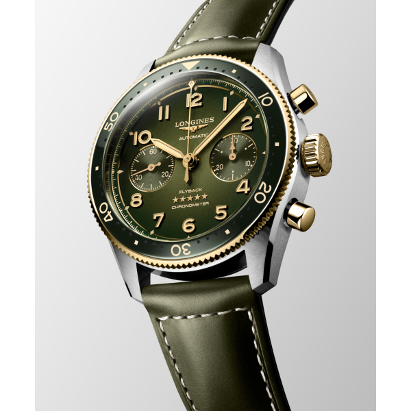 Montre Longines Spirit Flyback Automatique 42 mm Cadran Vert Bracelet cuir