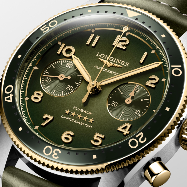 Montre Longines Spirit Flyback Automatique 42 mm Cadran Vert Bracelet cuir