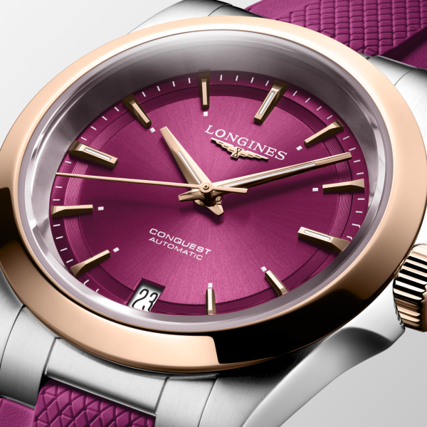 Montre Longines Conquest 34mm Cadran Violet Bracelet Caoutchouc
