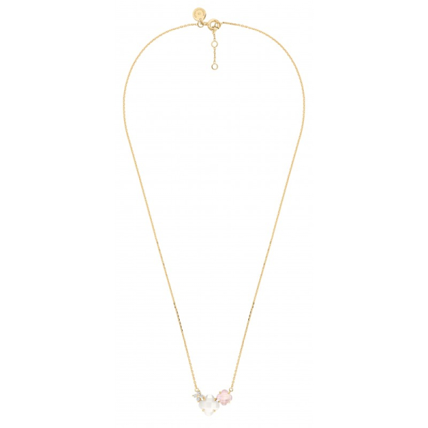 Collier Morganne Bello Bouquet Nacre Blanche et Quartz Rose Diamants Or Jaune