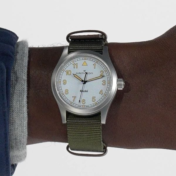 Montre Hamilton Khaki Field Quartz 38mm Cadran Blanc Bracelet Vert
