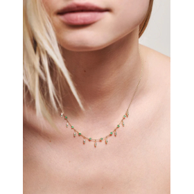 Collier Stone Paris Hope Or Blanc Diamants et Emeraudes