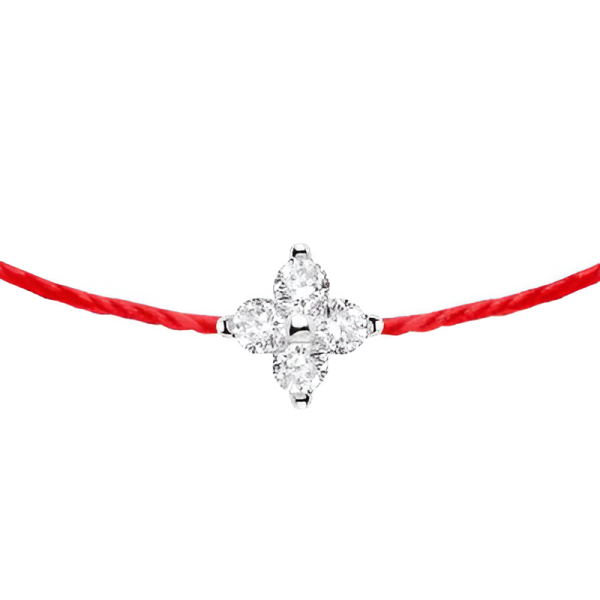 Bracelet REDLINE SHINY fil rouge étoile avec 4 diamants or blanc