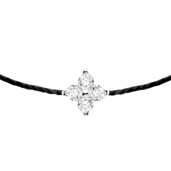 Bracelet REDLINE SHINY fil noir étoile avec 4 diamants Or Blanc