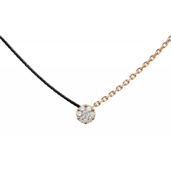 Collier Redline ILLUSIONDiamant 0.05ct Fil Noir Chaîne Or Rose