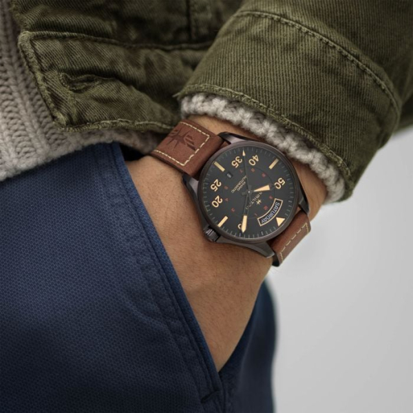 Bracelet Hamilton 20mm Khaki Aviation Cuir Marron
