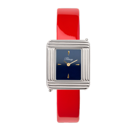 Montre Poiray Ma Première Mini Acier Cadran Bleu Bracelet Veau Vernis Rouge