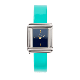Montre Poiray Ma Première Mini Acier Cadran Bleu Bracelet Veau Vernis Turquoise