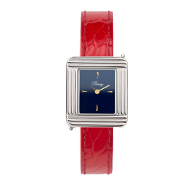 Montre Poiray Ma Première Mini Acier Cadran Bleu Bracelet Alligator Rouge