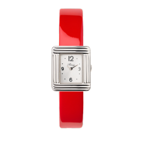 Montre Poiray Ma Première Mini Acier Cadran Soleillé Bracelet Veau Vernis Rouge