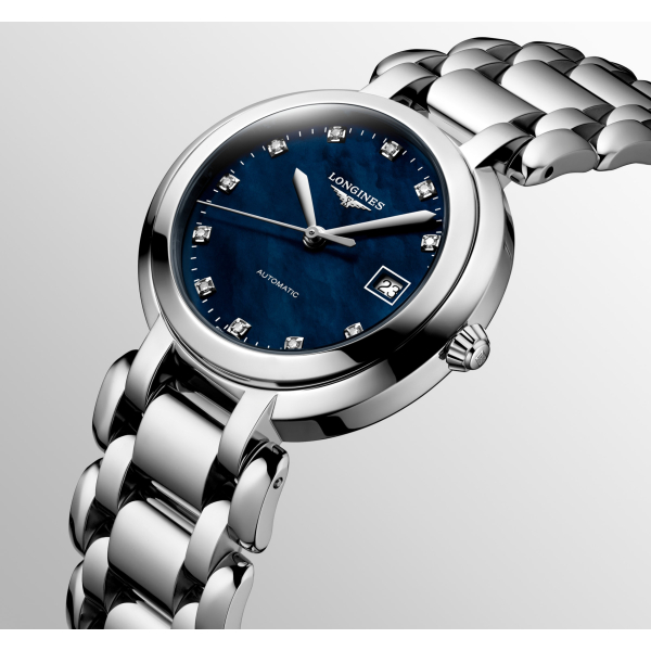 Montre Longines PrimaLuna Cadran Nacre Bleue Index Diamants