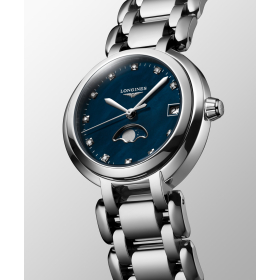 Montre Longines PrimaLuna Moonphase Cadran Nacre Bleue Index Diamants