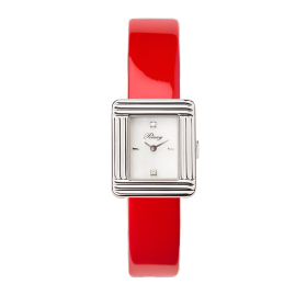 Montre Poiray Ma Première Mini Acier Cadran Serti Bracelet Veau Vernis Rouge