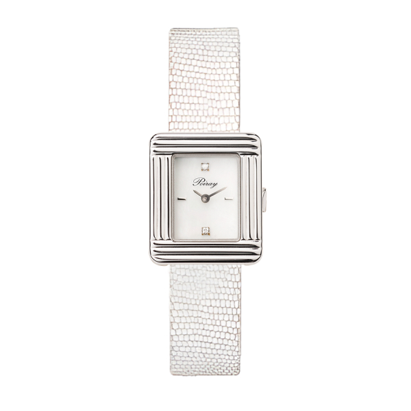 Montre Poiray Ma Première Mini Acier Cadran Serti Bracelet Chèvre Blanc