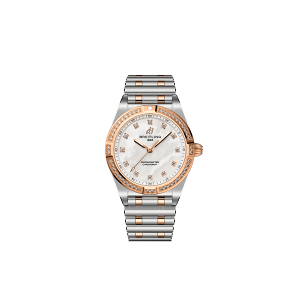 Montre Femme Breitling 28 Cadran Nacre Noire Or Rose Diamants