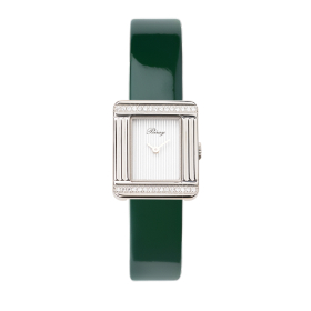 Montre Poiray Ma Première Mini Acier Serti Diamants Bracelet Veau Vernis Vert