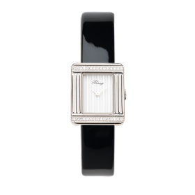 Montre Poiray Ma Première Mini Acier Serti Diamants Bracelet Veau Vernis Noir