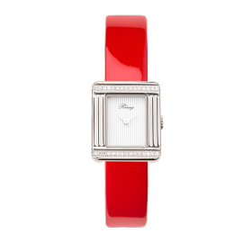 Montre Poiray Ma Première Mini Acier Serti Diamants Bracelet Veau Vernis Rouge