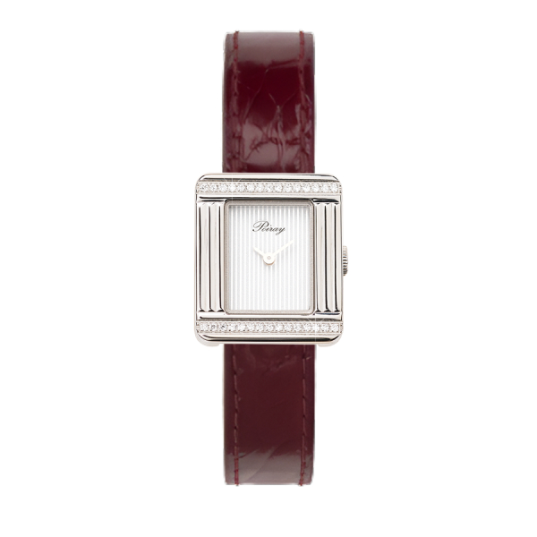 Montre Poiray Ma Première Mini Acier Serti Diamants Bracelet Alligator Bordeaux