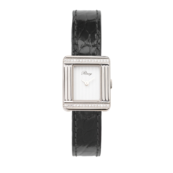 Montre Poiray Ma Première Mini Acier Serti Diamants Bracelet Alligator Noir