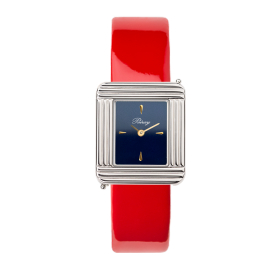 Montre Poiray Ma Première Acier Cadran Bleu Bracelet Veau Vernis Rouge