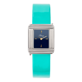 Montre Poiray Ma Première Acier Cadran Bleu Bracelet Veau Vernis Turquoise