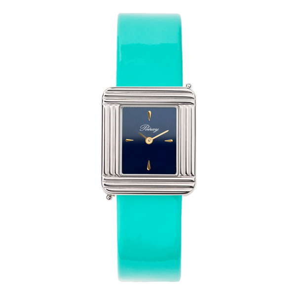 Montre Poiray Ma Première Acier Cadran Bleu Bracelet Veau Vernis Turquoise