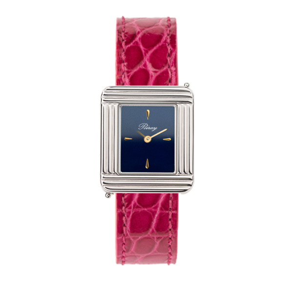Montre Poiray Ma Première Acier Cadran Bleu Bracelet Alligator Rose