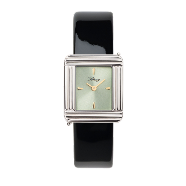 Montre Poiray Ma Première Acier Cadran Vert Bracelet Veau Vernis Noir