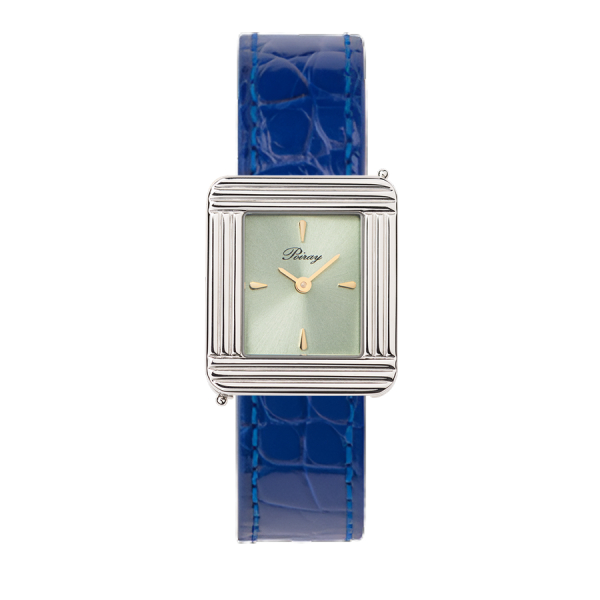 Montre Poiray Ma Première Acier Cadran VertBracelet Alligator Bleu