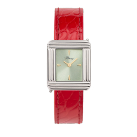 Montre Poiray Ma Première Acier Cadran Vert Bracelet Alligator Rouge