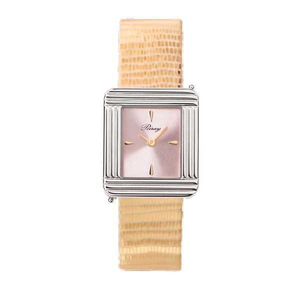 Montre Poiray Ma Première Acier Cadran Rose Bracelet Chèvre Doré