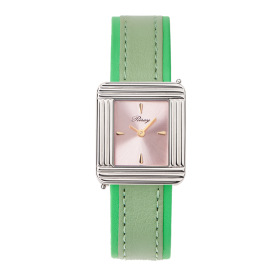 Montre Poiray Ma Première Acier Cadran Rose Bracelet Veau Sellier Olive