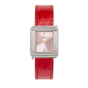 Montre Poiray Ma Première Acier Cadran Rose Bracelet Alligator Rouge